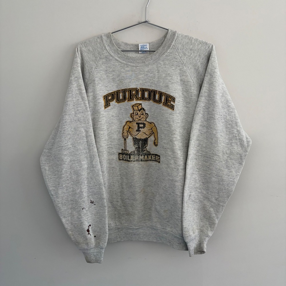Vintage Jerzees Purdue Boilermakers Sweatshirt XL Gray USA Made Raglan Crewneck